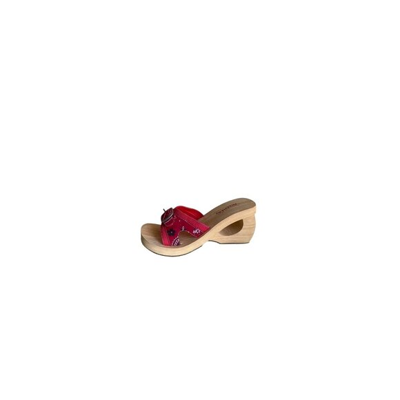 Skechers Somethin Else Bandana Red & Black Women US 8 Wooden Platform Sandal - Picture 1 of 12